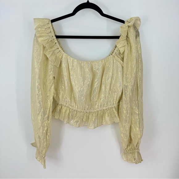Cleobella Metallic Gold Puff Sleeve Cropped Blouse - Picture 1 of 4